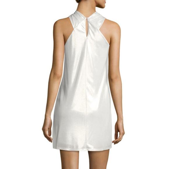 Halston Heritage Knot Drape V-Neck Mini Dress In White Gold Size: Small NWT - Picture 2 of 9